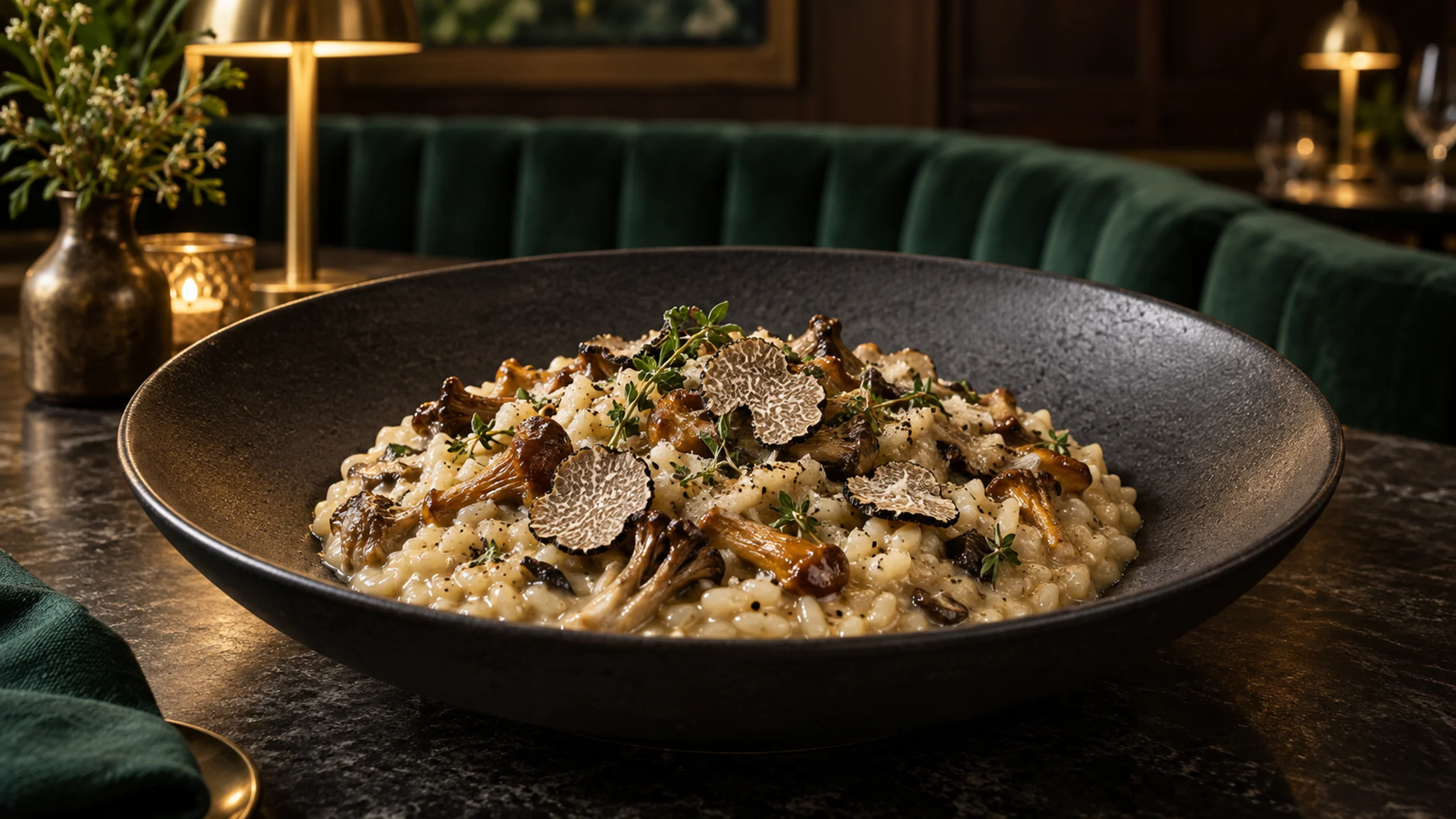 Creamy mushroom risotto with herbs and shaved truffle